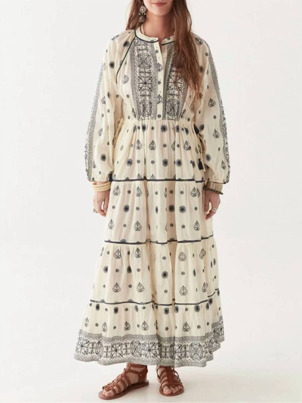 NEW MAISON HOTEL caroline long sleeve maxi dress in off white